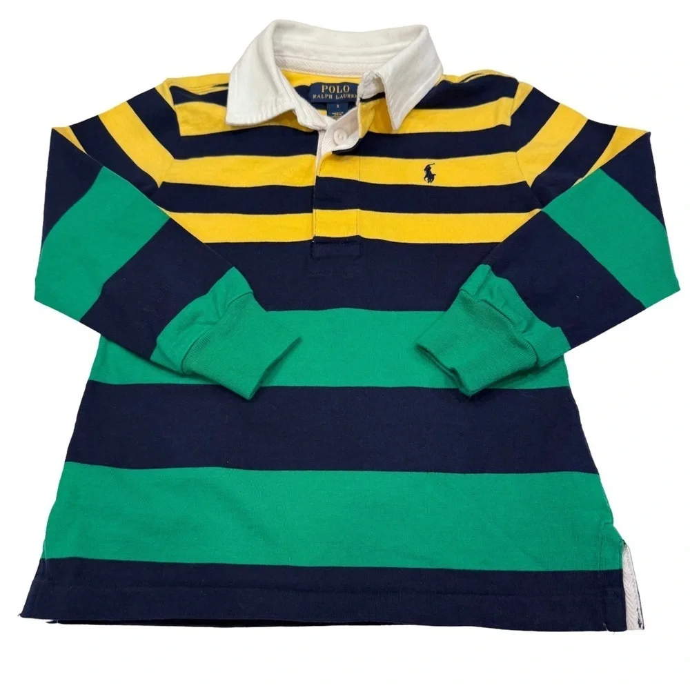 Ralph Lauren Boys RUGBY Shirt Long Sleeves, Multi Color Stripes Sz 3 NWOT